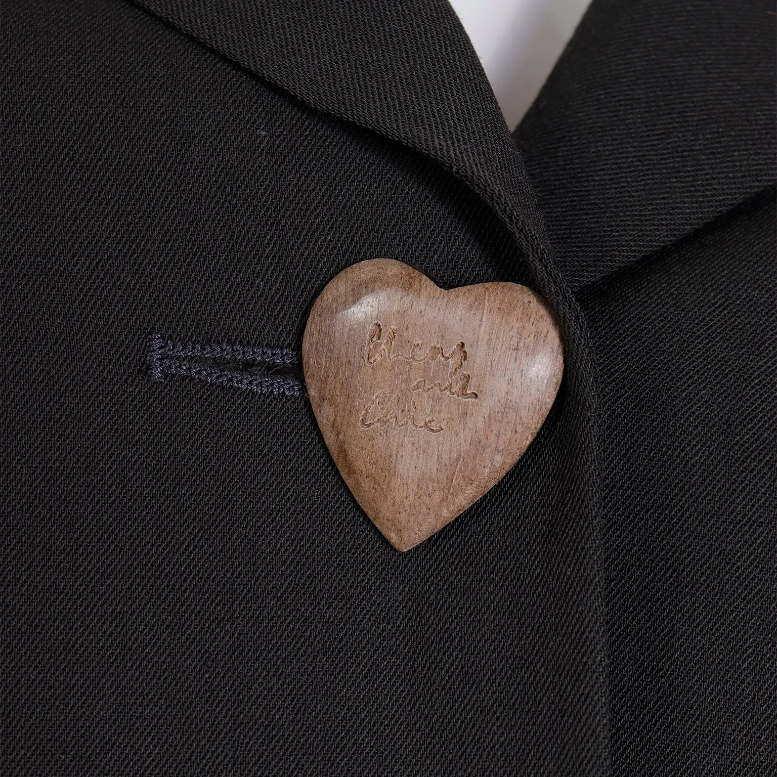 1990s Moschino Bergdorf Goodman Brown Blazer Jacket w Wood Heart Buttons