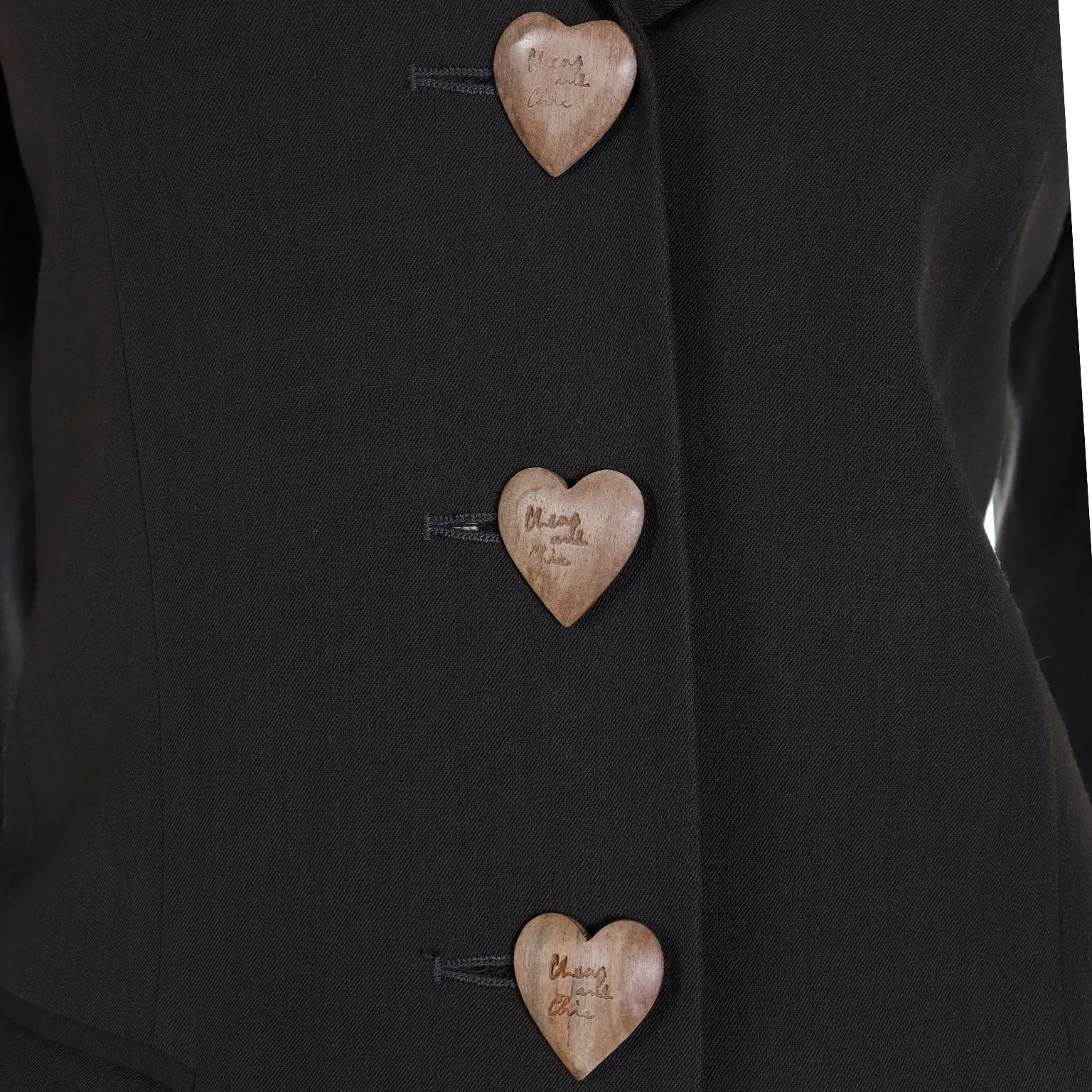 1990s Moschino Bergdorf Goodman Brown Blazer Jacket w Wood Heart Buttons