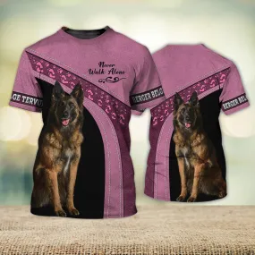 3D Dog T Shirts, Belgian Tervueren Shepherd Never Walk Alone All Over Print T-Shirt, Gift For Pet Loves