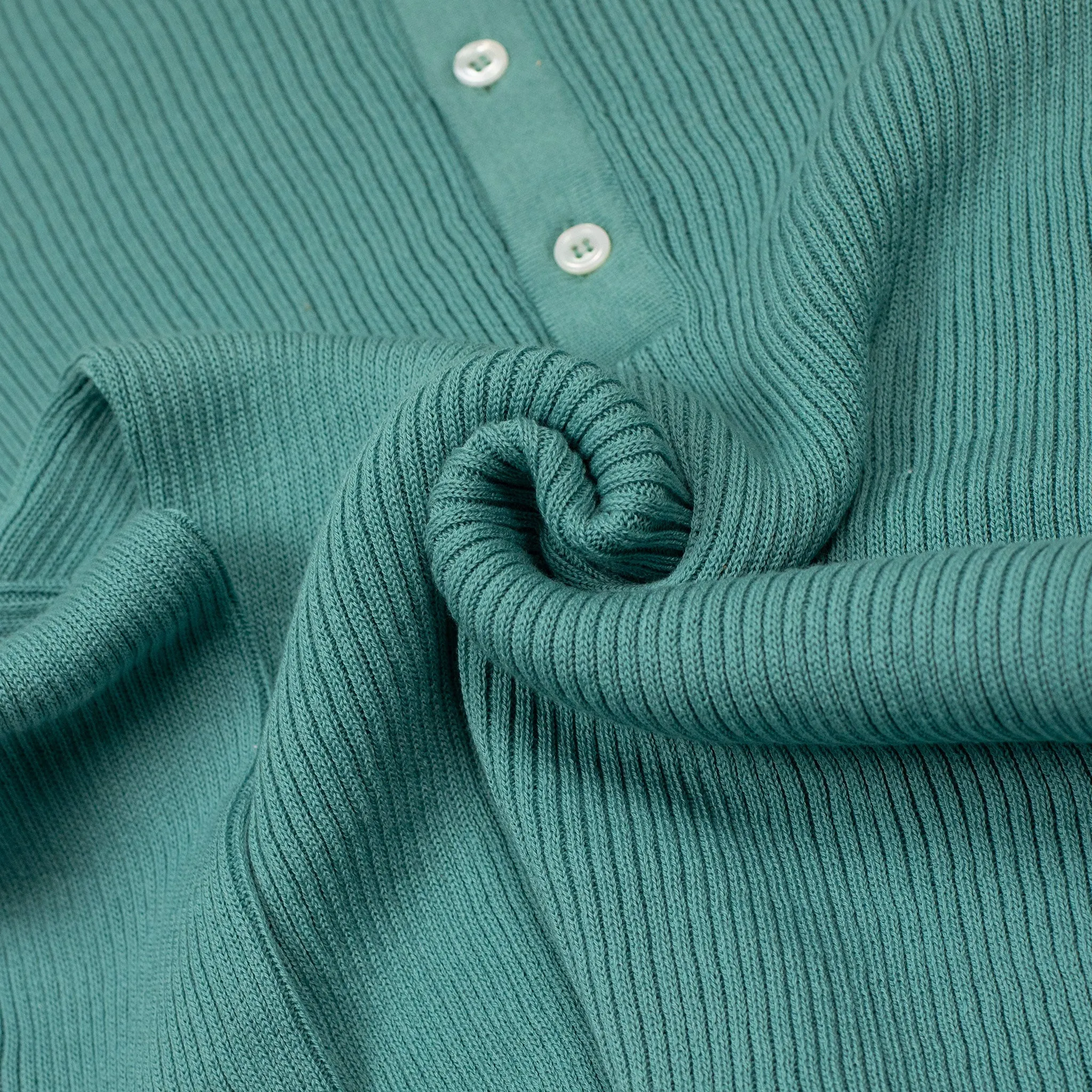 AAlgua long sleeve knitted polo shirt in teal ribbed cotton