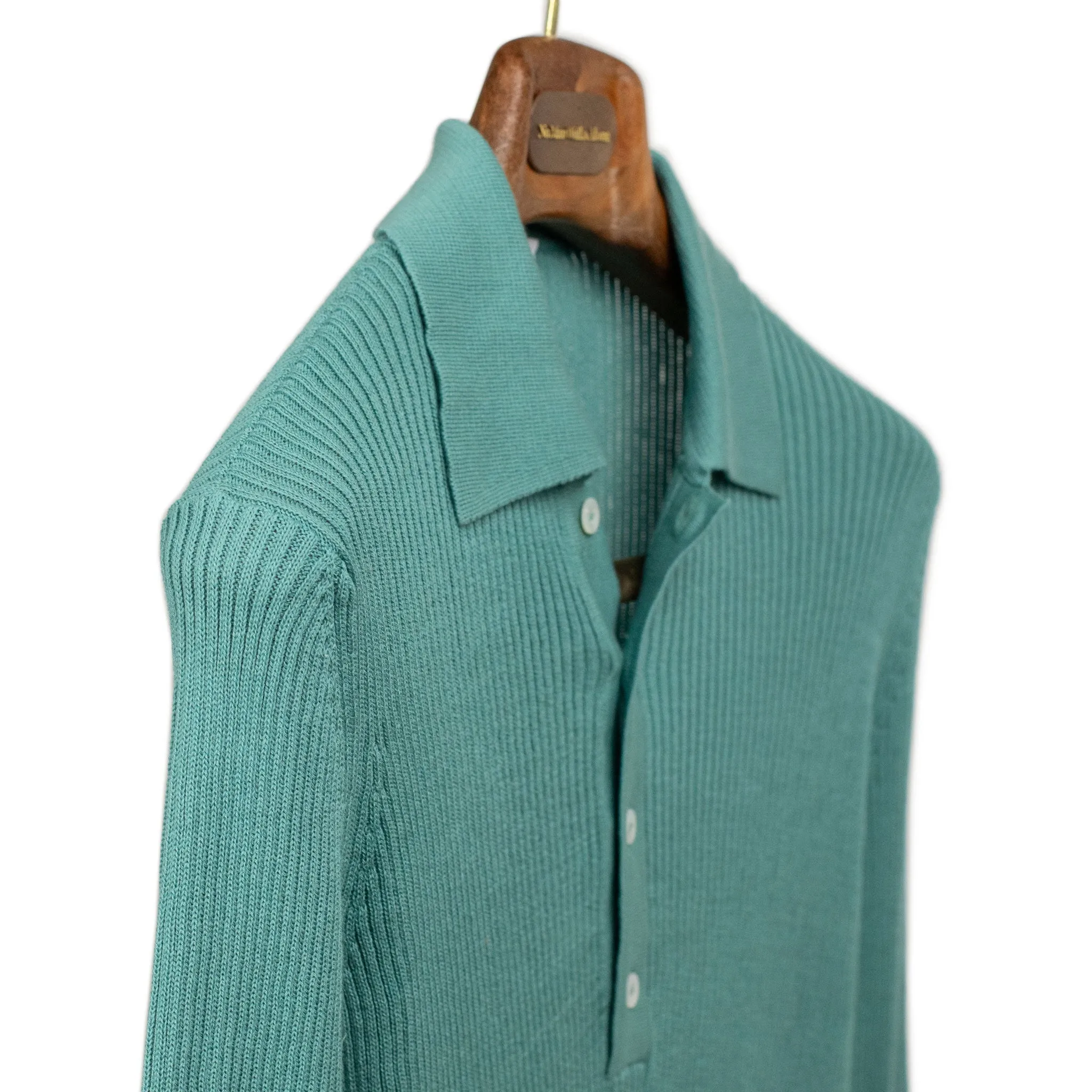 AAlgua long sleeve knitted polo shirt in teal ribbed cotton