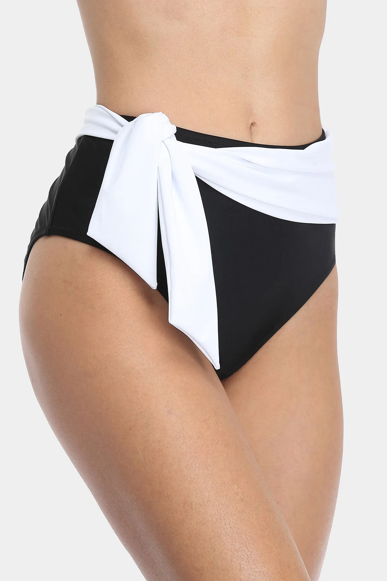 Attraco High Waisted Two Tone Tie Front Bikini Swim Bottom