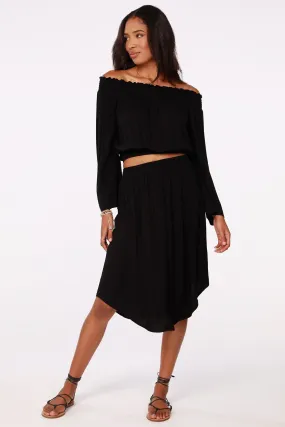 Black Smocked Waist Skirt