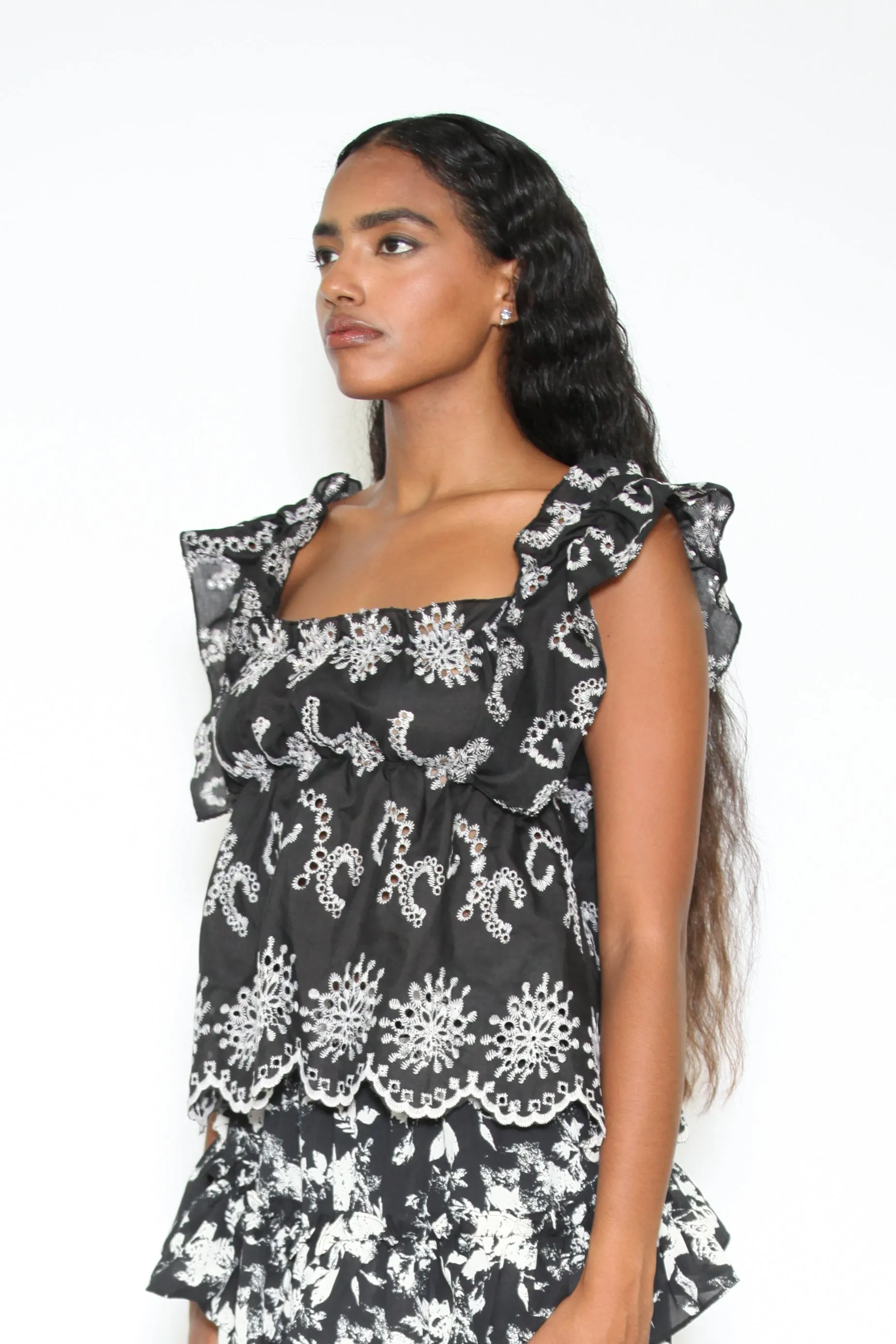 Boho Chic Black and White Floral Top