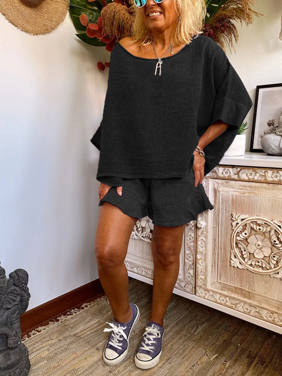 Casual Loose Comfortable Top Shorts Set