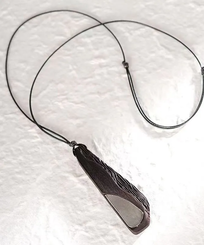 Chic Black Asymmetricar Ebony Sweater Pendant Necklace