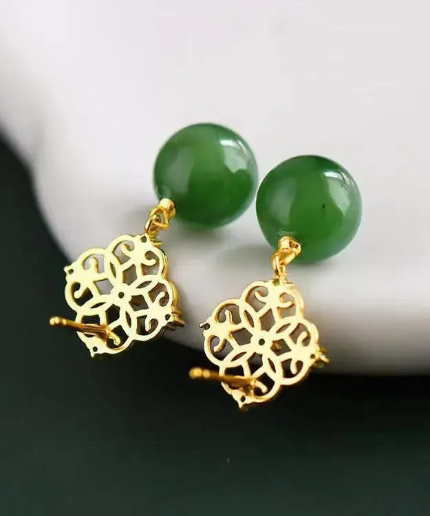 Chic Tea Green Sterling Silver Overgild Zircon Jade Drop Earrings LY9022