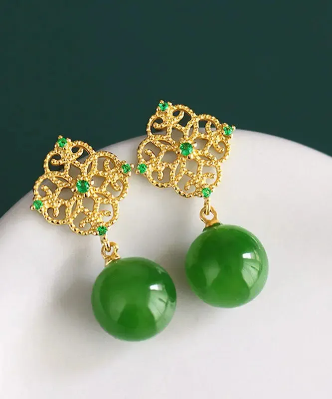 Chic Tea Green Sterling Silver Overgild Zircon Jade Drop Earrings LY9022