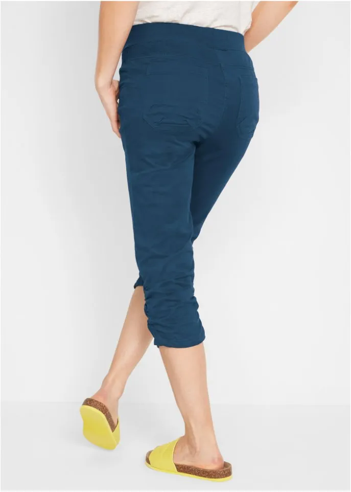 Cotton capris with a comfortable belt and ruffles Bpc Bonprix Collection, blue