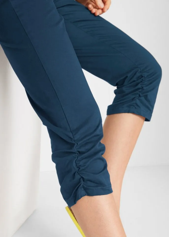 Cotton capris with a comfortable belt and ruffles Bpc Bonprix Collection, blue