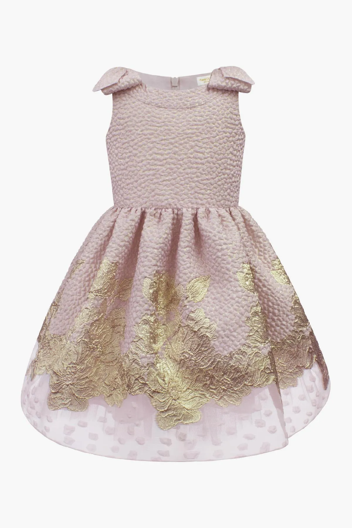 David Charles Pink and Gold Floral Brocade Girls Dress