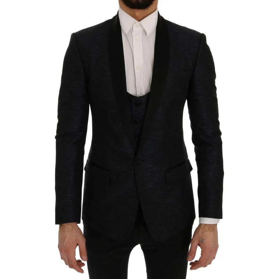 Dolce & Gabbana Elegant Blue & Black Slim Fit Suit Ensemble