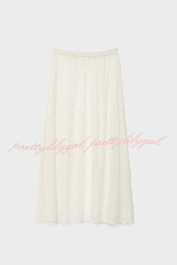 Elegant Casual Feeling Floral Lace Elastic Waist Maxi Skirt