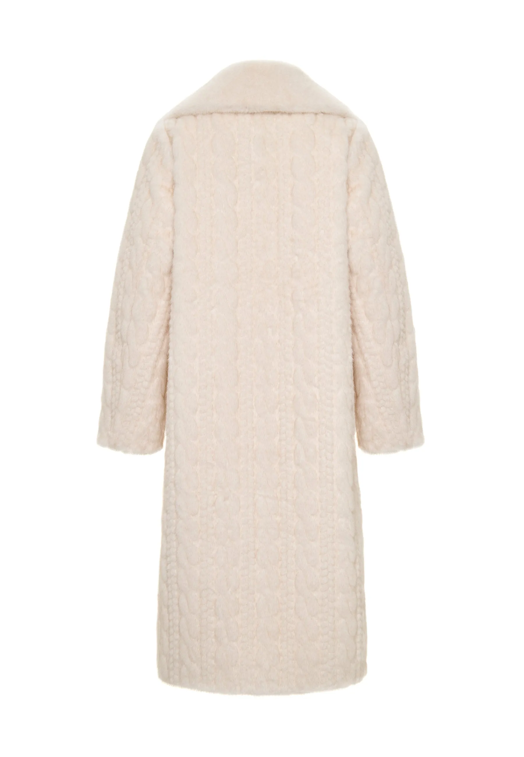 Elegant Cream Cable Knit Faux Fur Coat Hildi