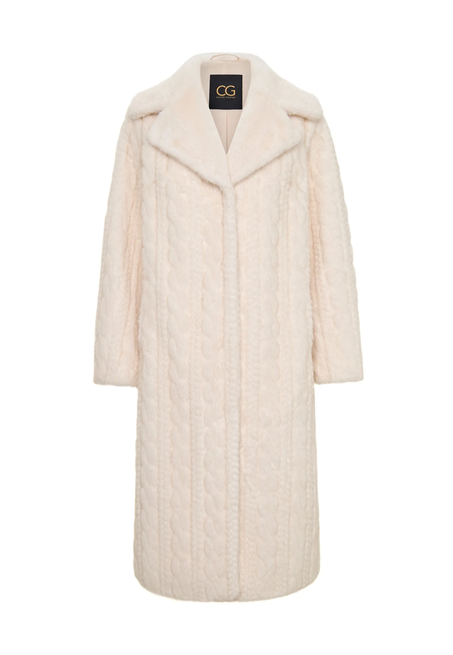 Elegant Cream Cable Knit Faux Fur Coat Hildi