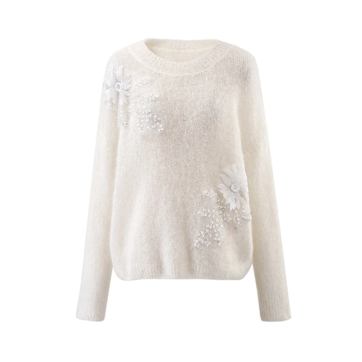 Elegant Mohair Embroidered Floral Sweater