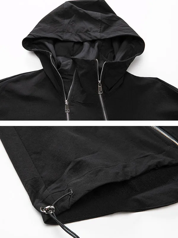 Fashion Irregularity Loose Solid Color Zipper Hooded Outerwear