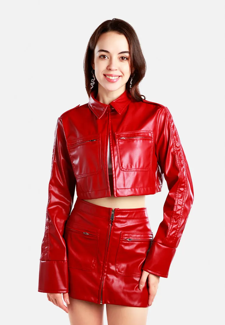 Faux Leather Crop Jacket