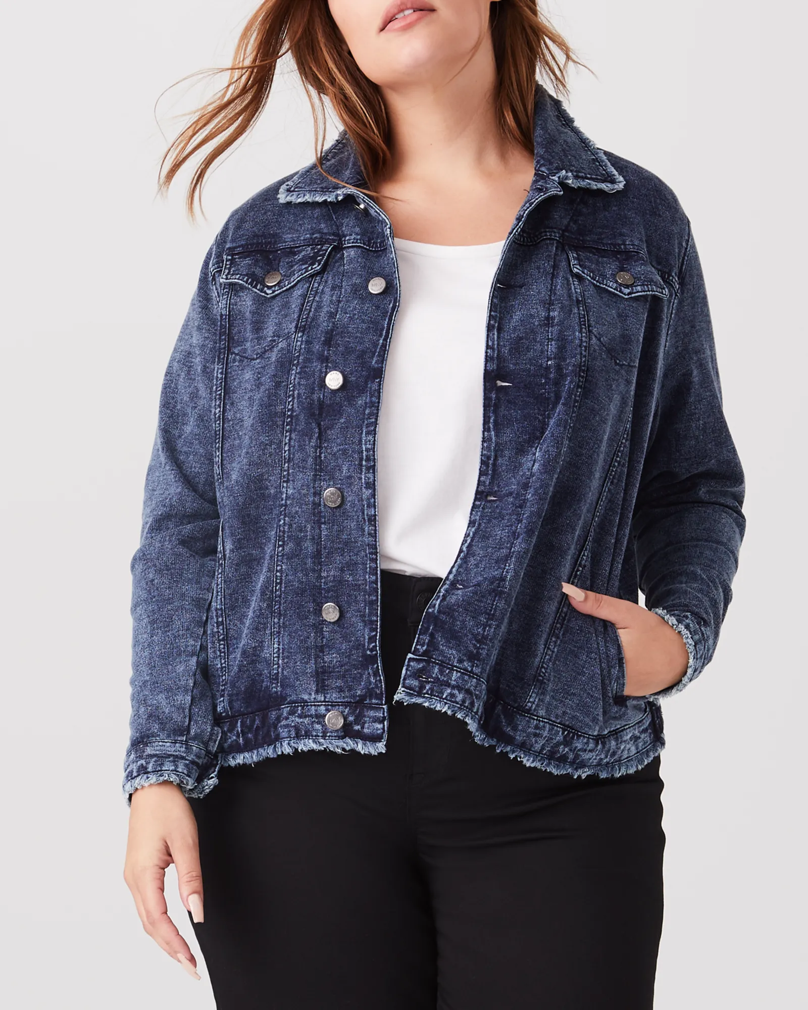 Frances Frayed Denim Jacket | Dark Wash