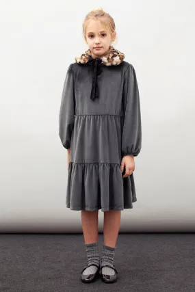 Girls Dress Tocoto Vintage Velvet Dark Grey