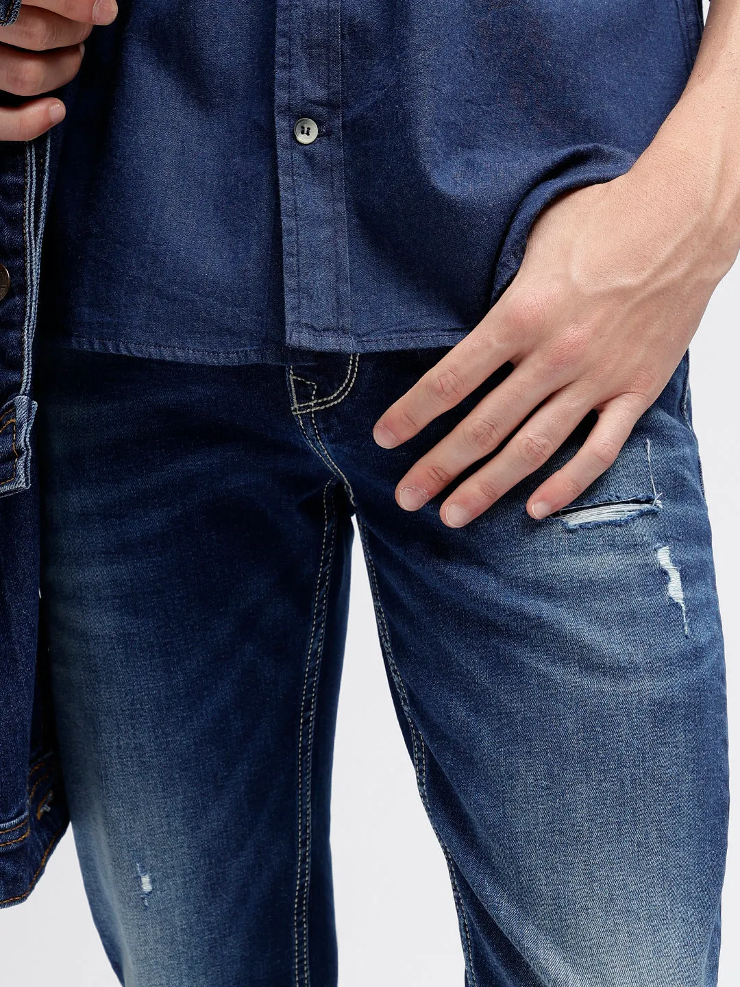 Iconic Men Blue Washed Mid-Rise Skinny Fit Jeans