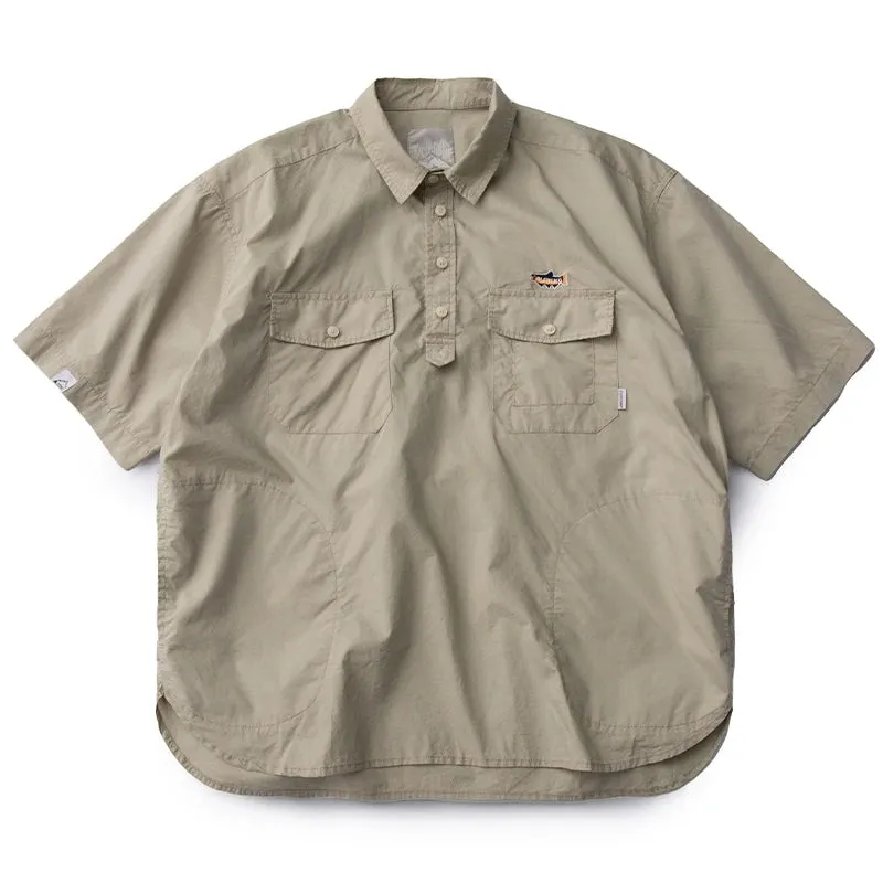 Japanese Streetwear Cargo Shirts with Korean Lapels and Short Sleeves