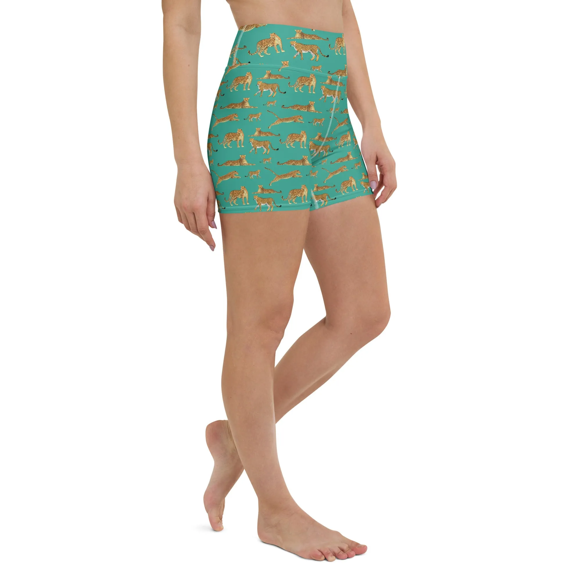 Leopards Niagara Green High-Waisted Yoga Shorts | Bold & Comfortable