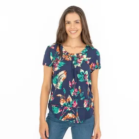 M&S Per Una Navy Floral Short Sleeve Summer Tops