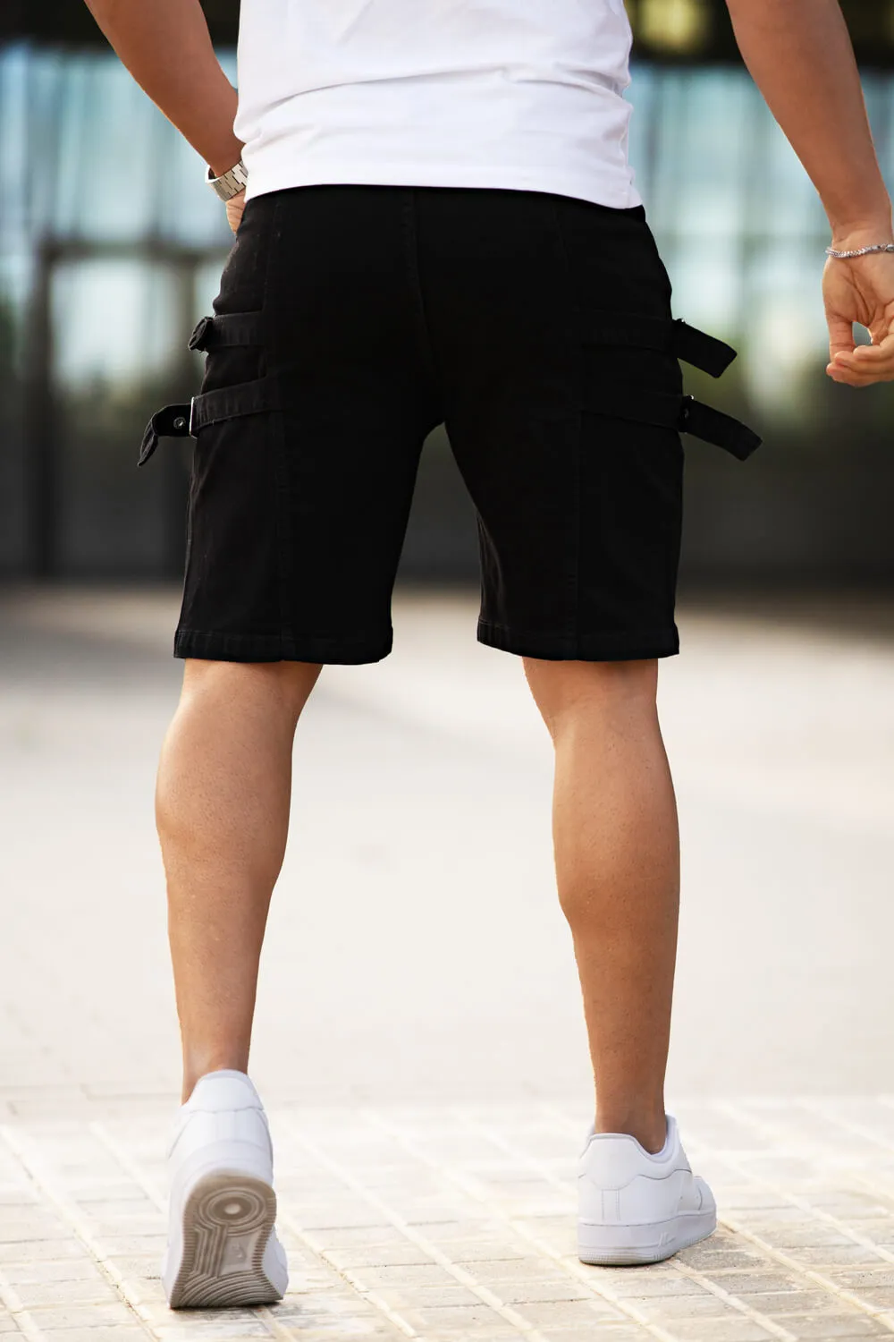 Men's Denim Short - Black And Webbing