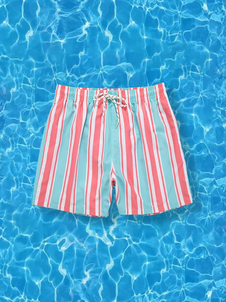 Men's Drawstring Leisure Striped Swim Shorts