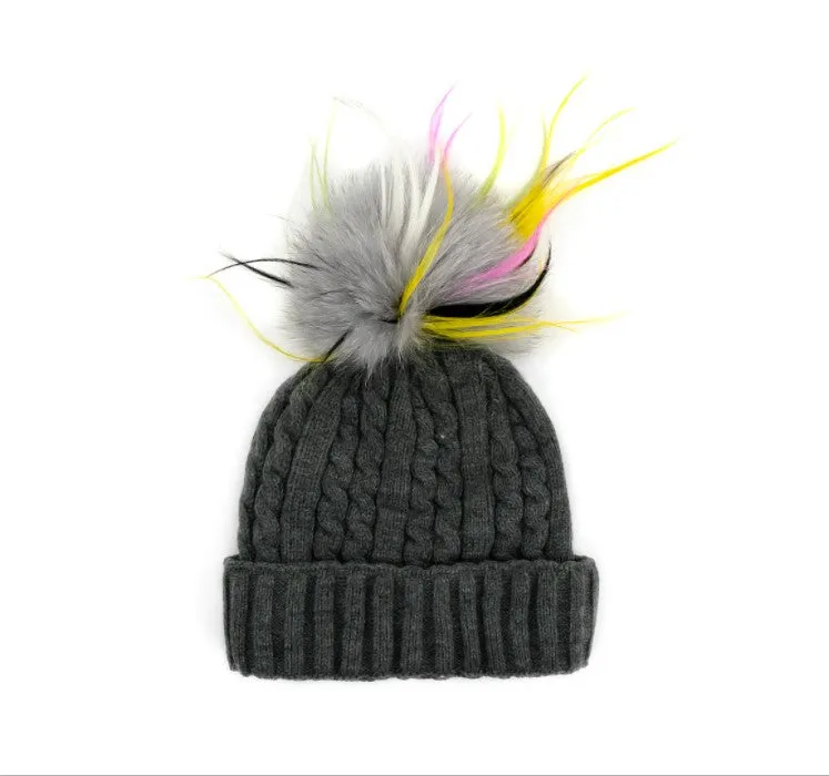 Mitchie's | Knitted Hat With Multi Fox Pom Pom