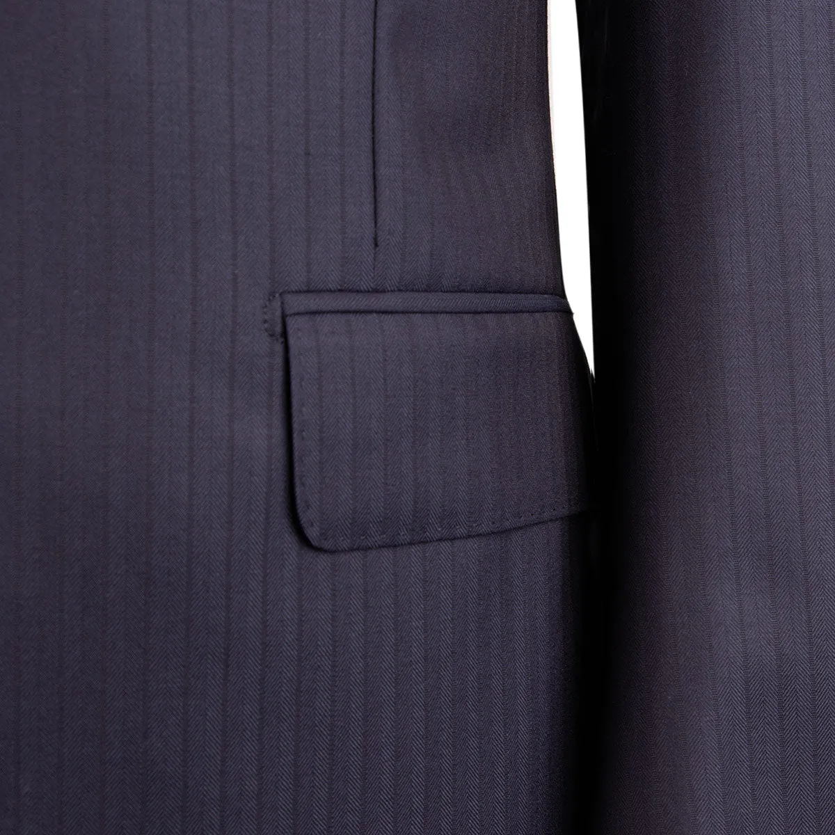 Navy Herringbone Super 160s Merino Wool Suit