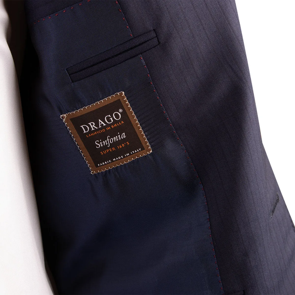 Navy Herringbone Super 160s Merino Wool Suit