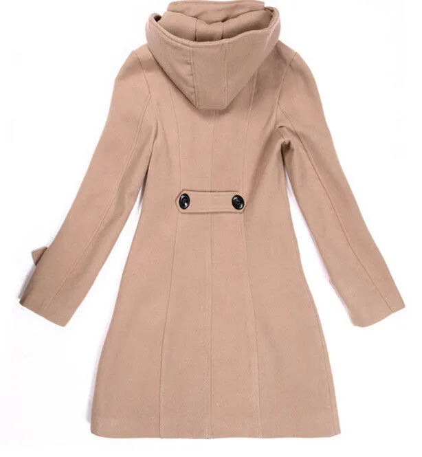 New Fashion Winter Wool Coat Women Coat Women's Slim Long Blend Hooded Collor Double Breasted Coat Outerwear