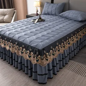 RainFire Elegant Quilted Bed Skirt Set - King Queen Size