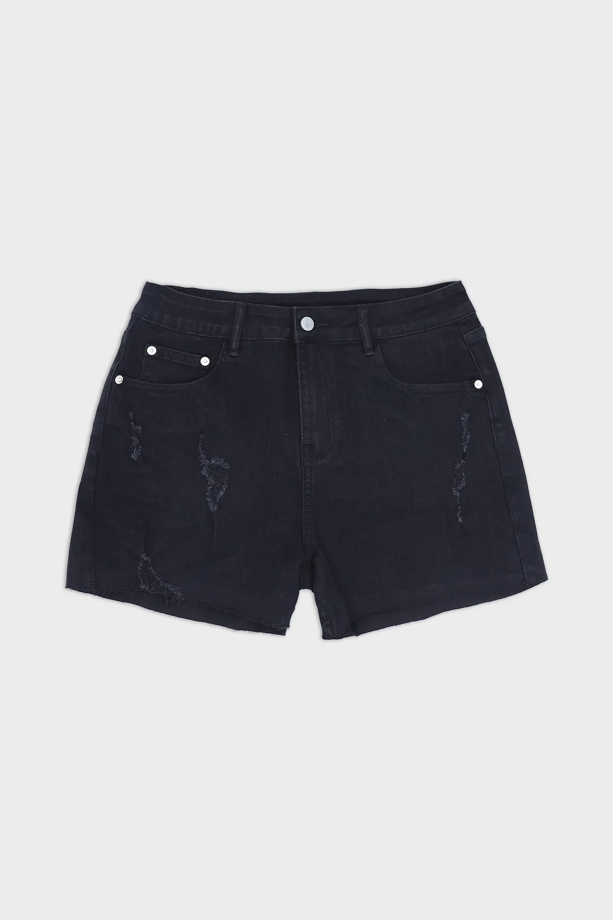 Rockstar Denim Raw Cut Short Shorts - Black