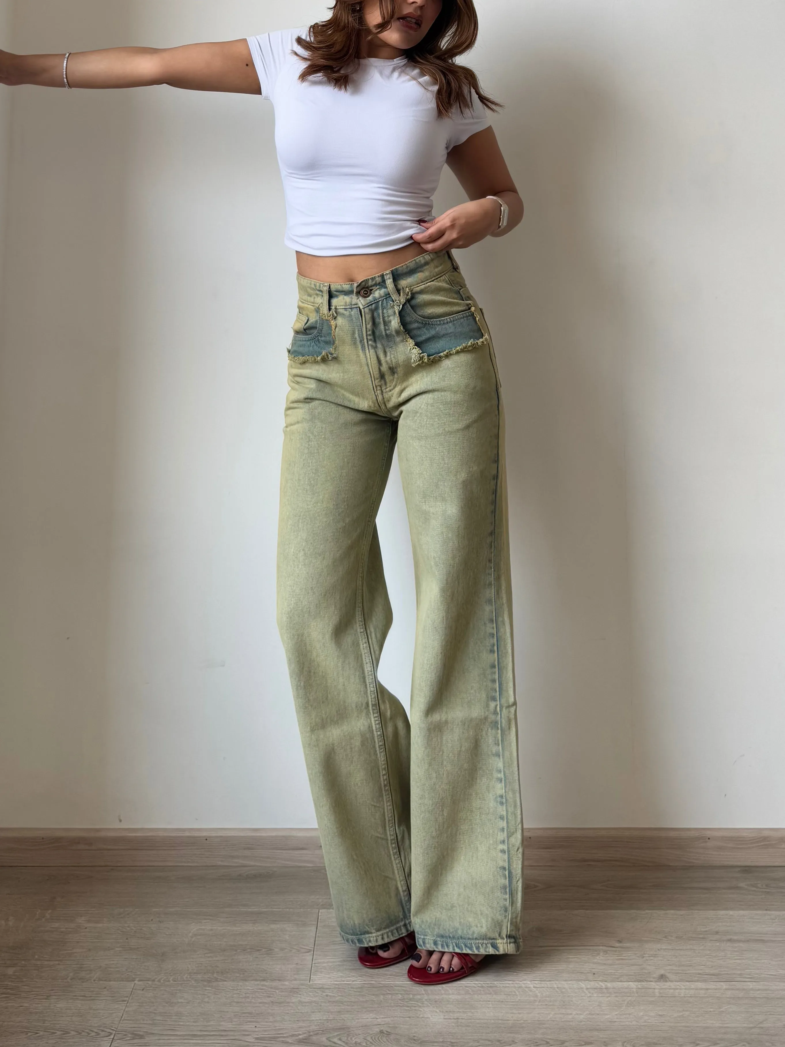 Shanghai Ash Blue Cloud Wide Leg Unisex Jeans