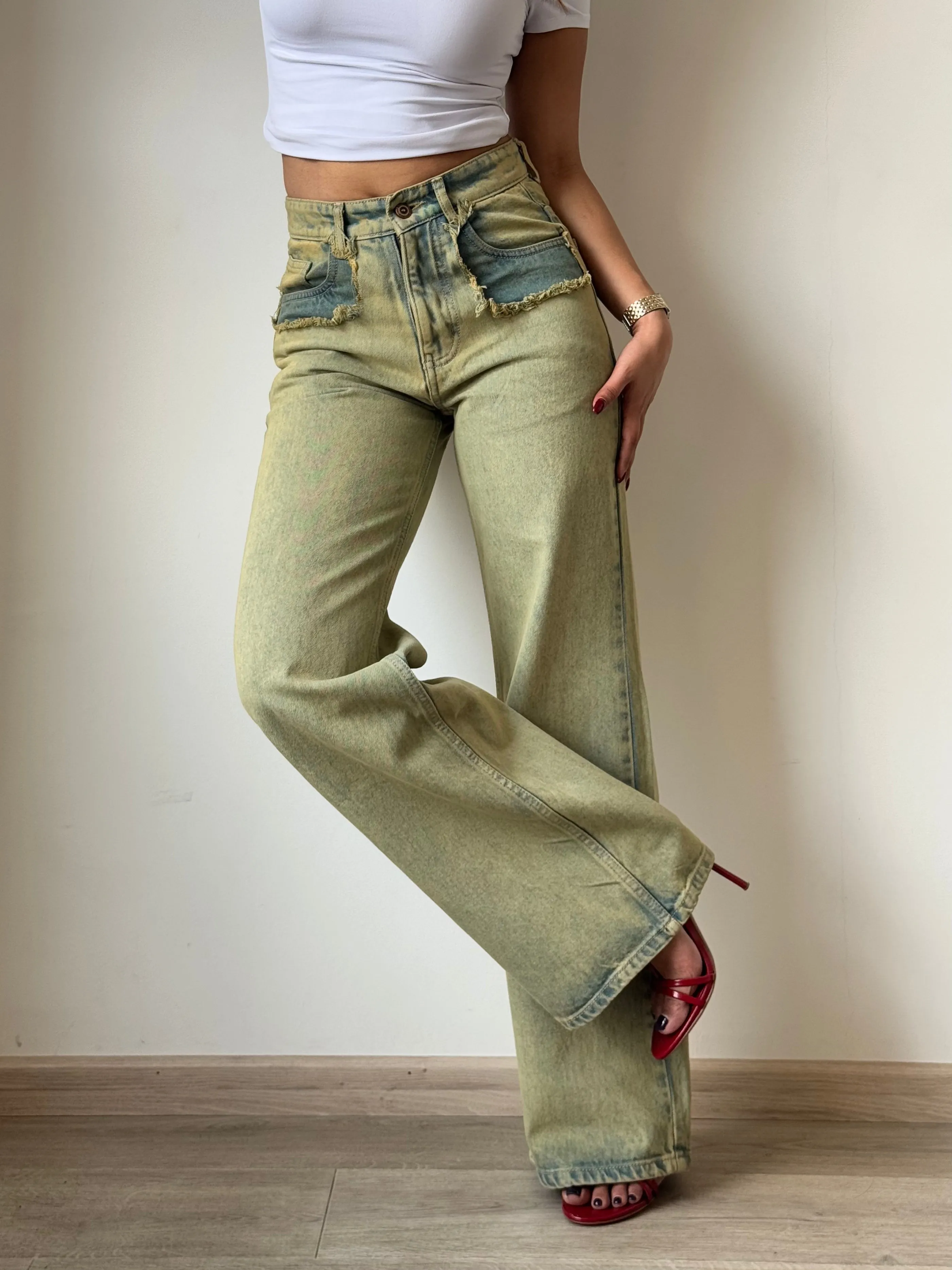 Shanghai Ash Blue Cloud Wide Leg Unisex Jeans