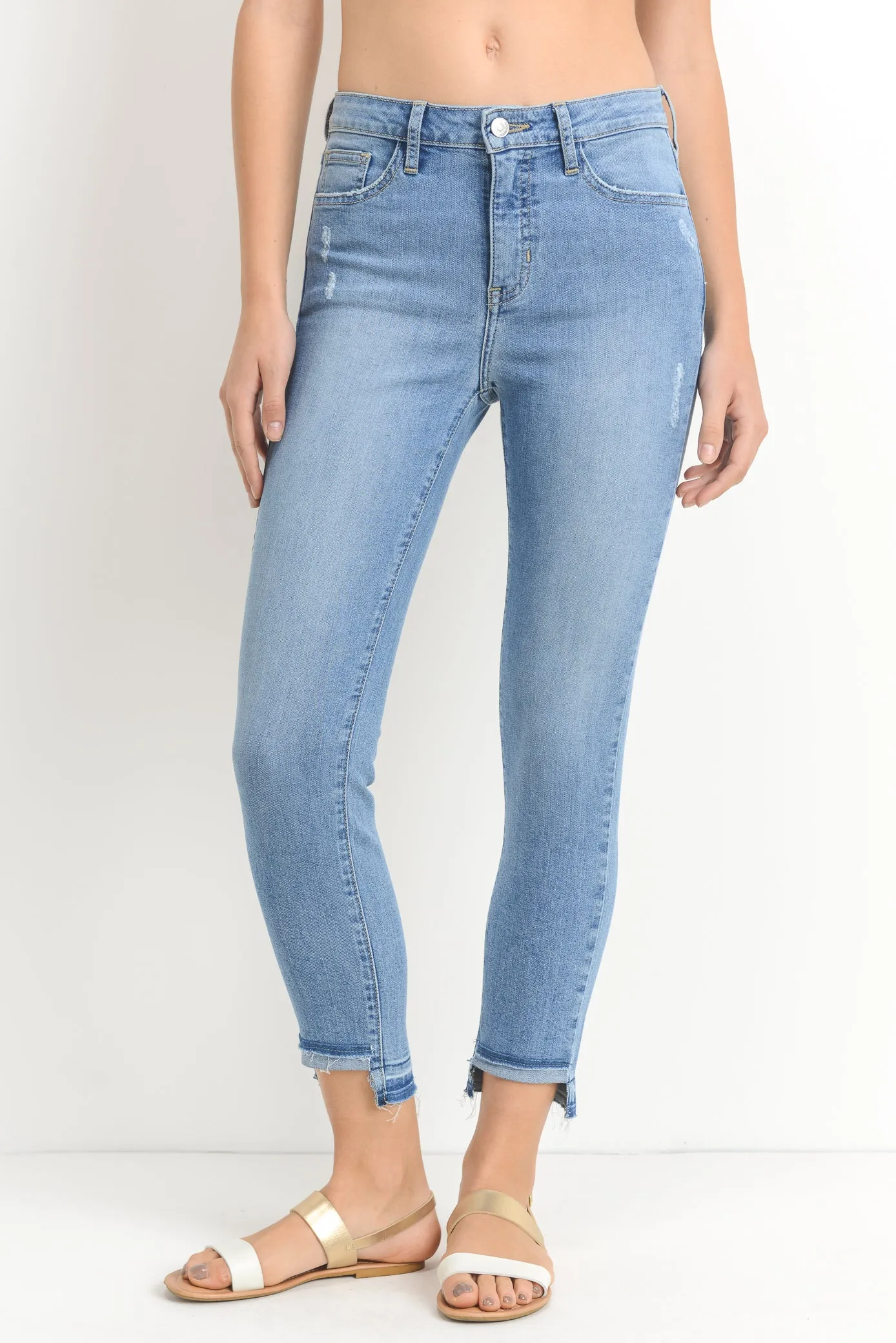 Skinny Released Step Frayed Hem Jeans