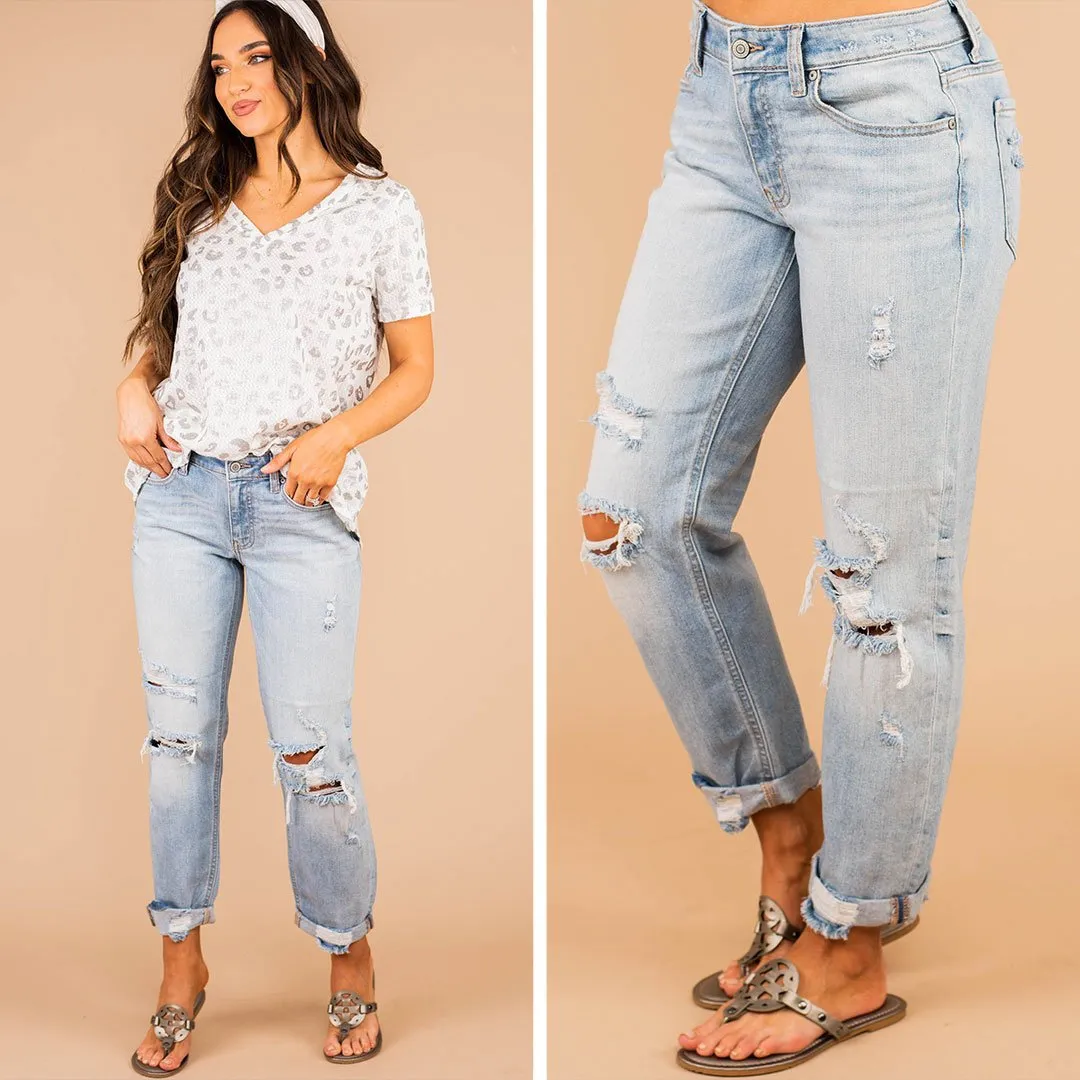 So Much To Love Light Wash Distressed Boyfriend Jeans