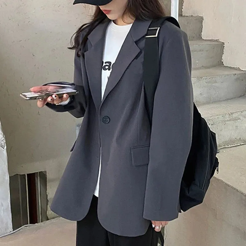 Spring Autumn Long Sleeve Loose Suit Chic Gray Coats