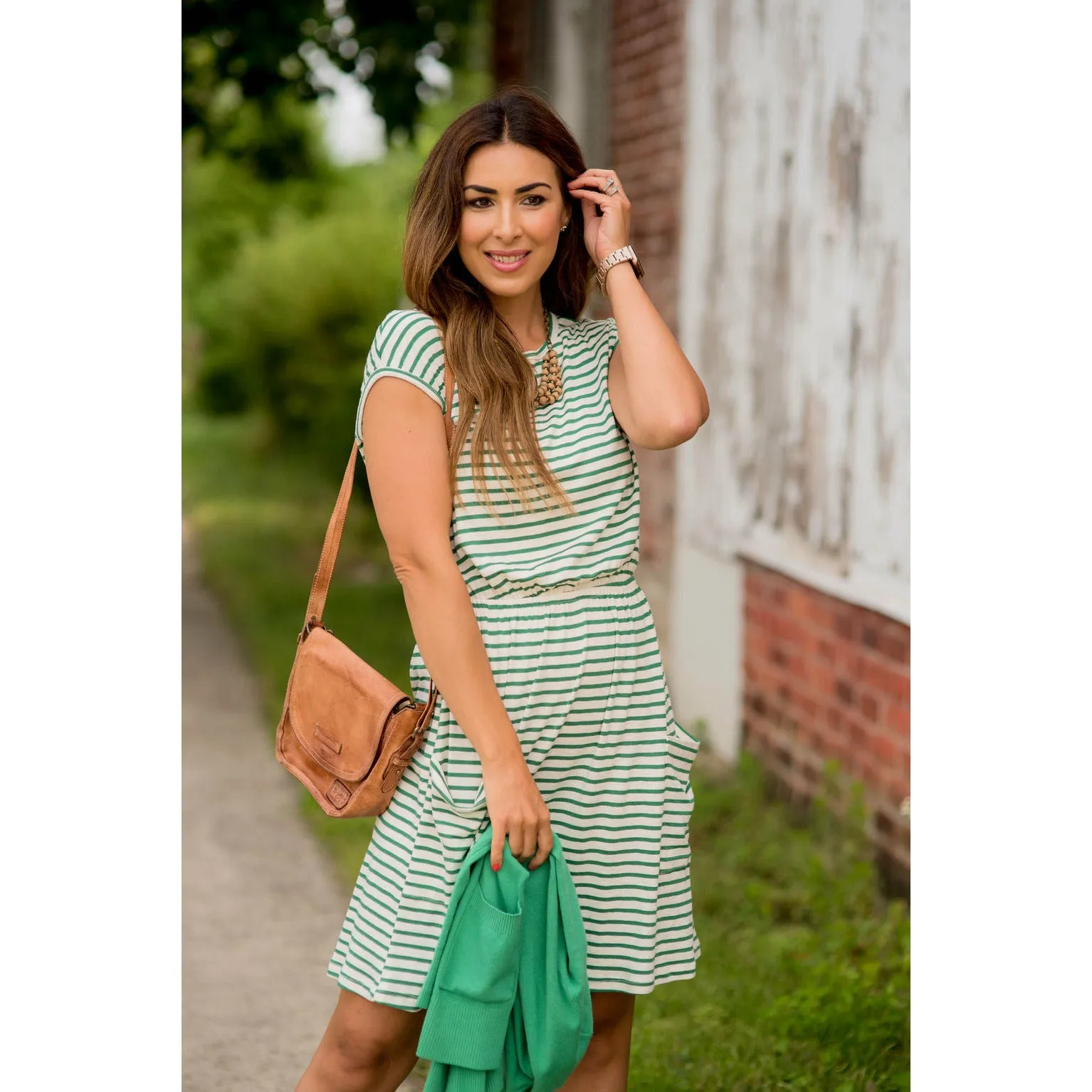 Striped Front Pocket Tee Dress