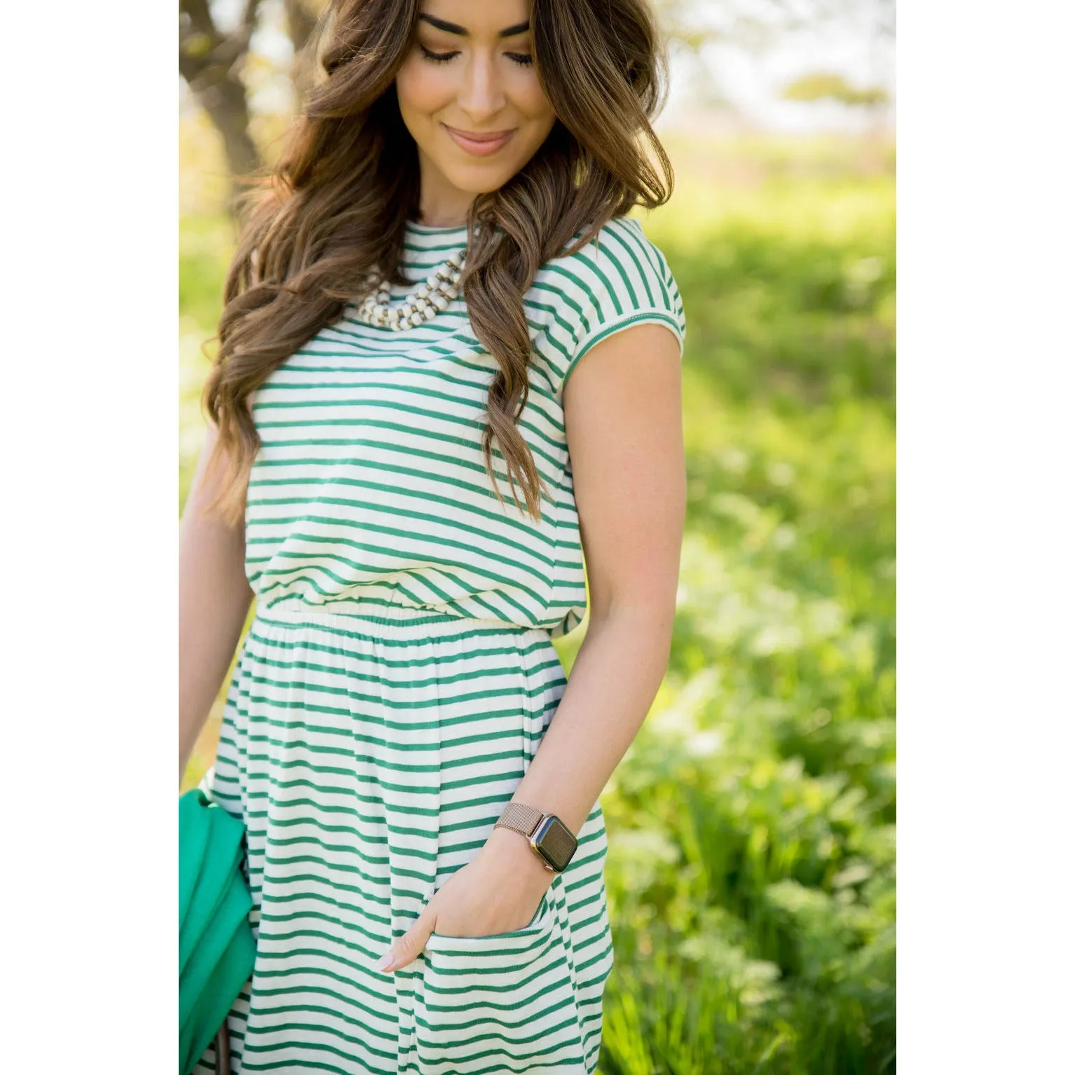 Striped Front Pocket Tee Dress