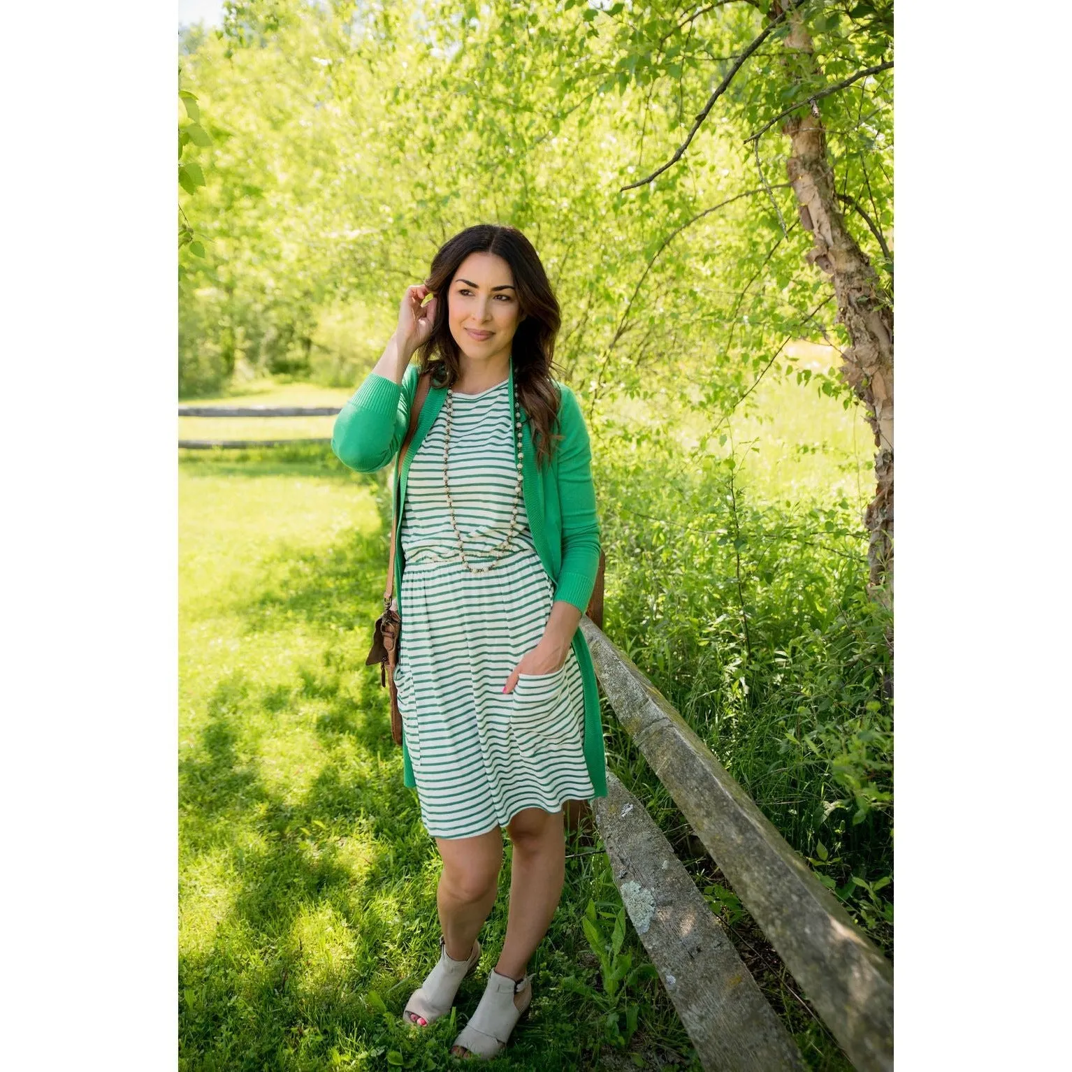 Striped Front Pocket Tee Dress