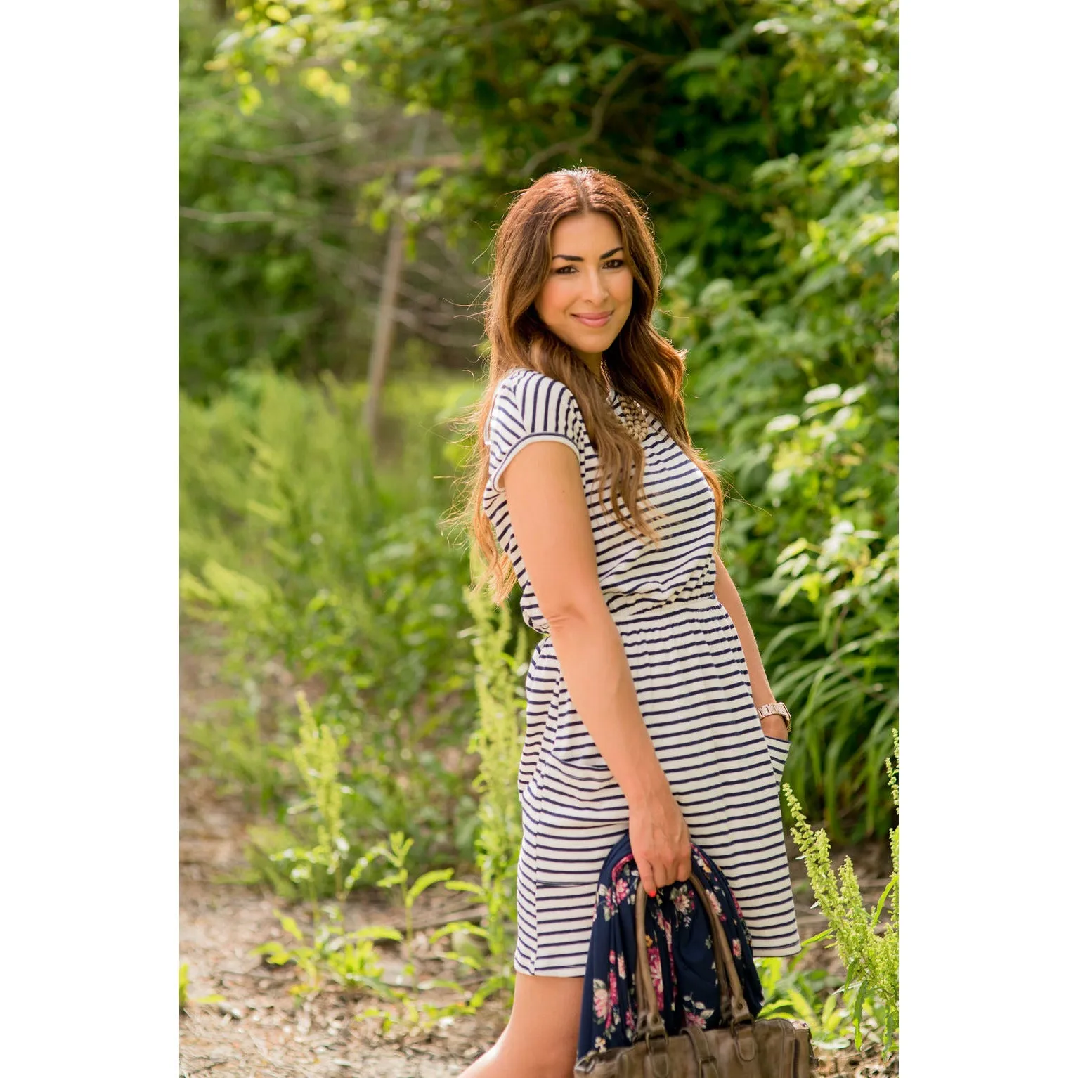 Striped Front Pocket Tee Dress