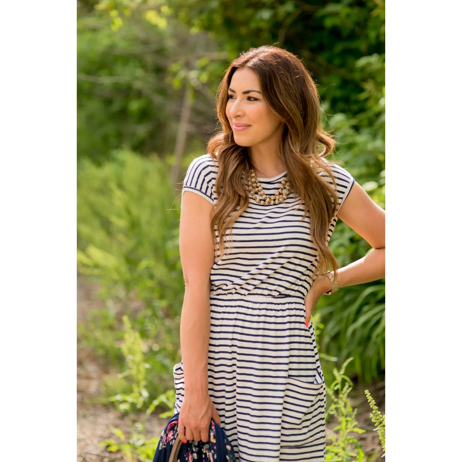 Striped Front Pocket Tee Dress