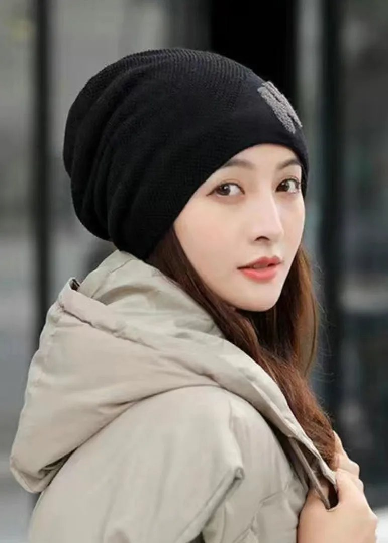 Stylish Black Letter Embroidery Warm Fleece Cotton Knit Bonnie Hat