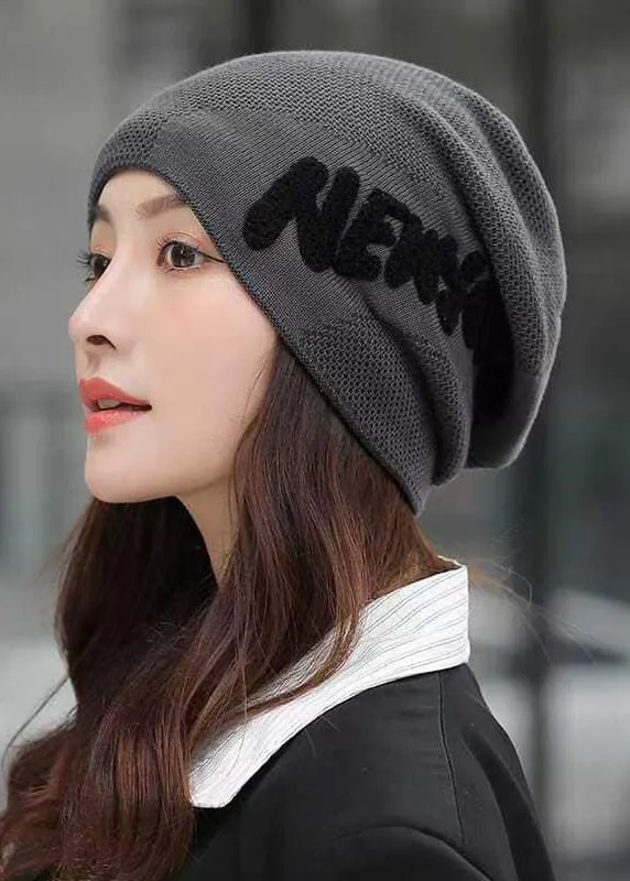 Stylish Black Letter Embroidery Warm Fleece Cotton Knit Bonnie Hat