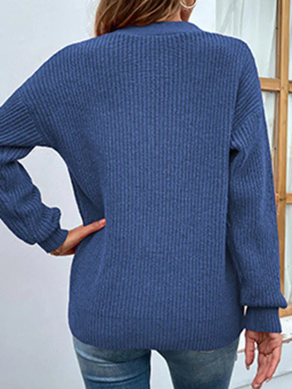 Stylish Loose Solid Color V-Neck Sweater Tops