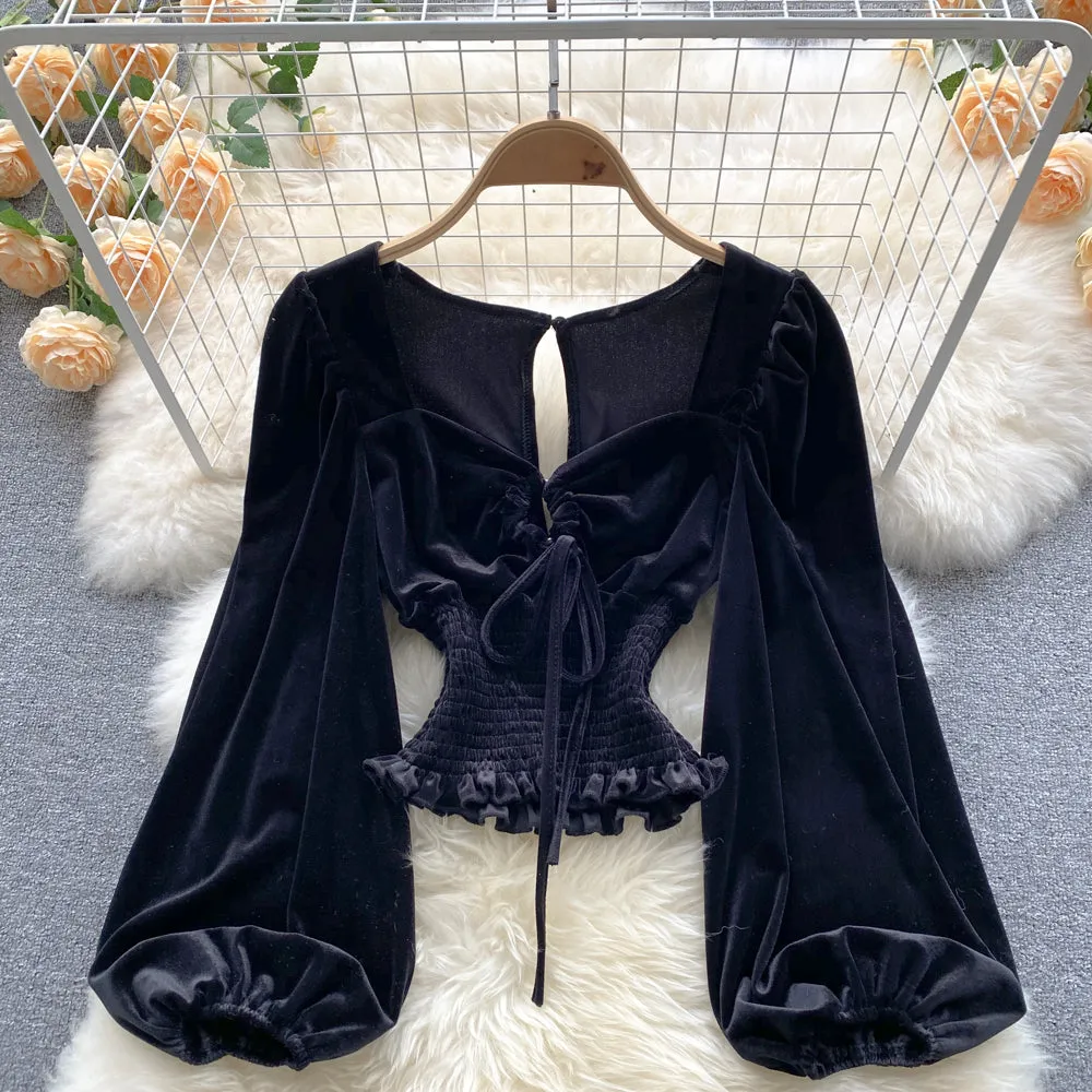 Stylish velvet long sleeve crop tops    S54